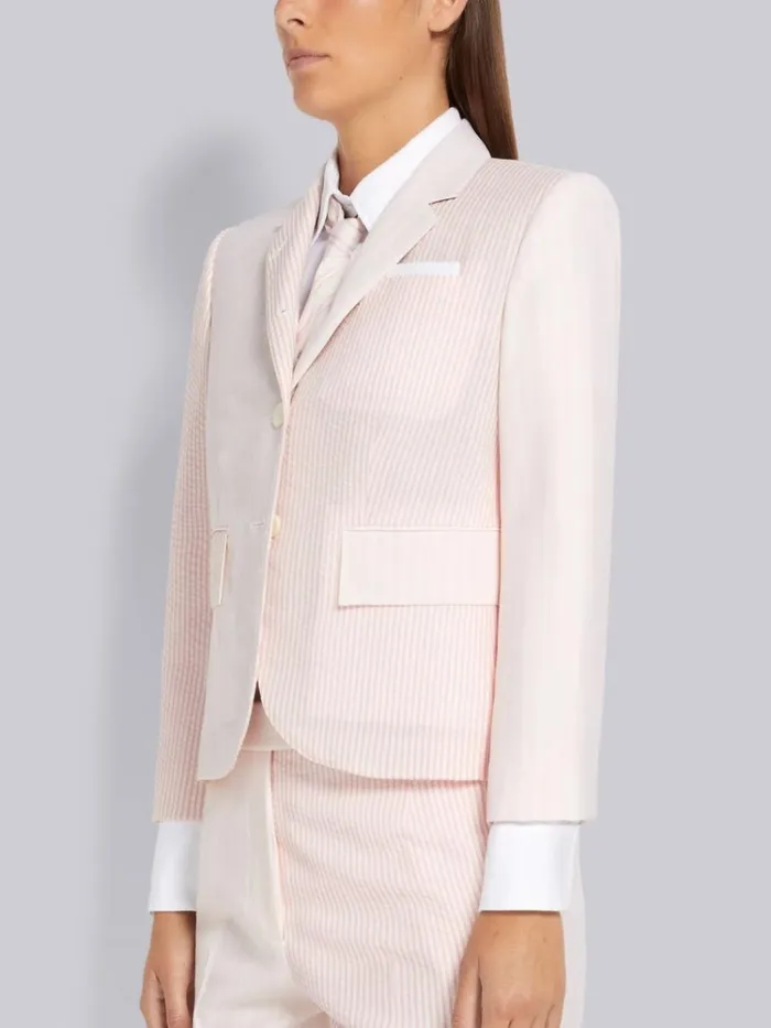 Funmix Hairline Stripe Twist Yarn Suiting Half Lined High Armhole Sport Coat Light Pink Women Thom Browne Jackets