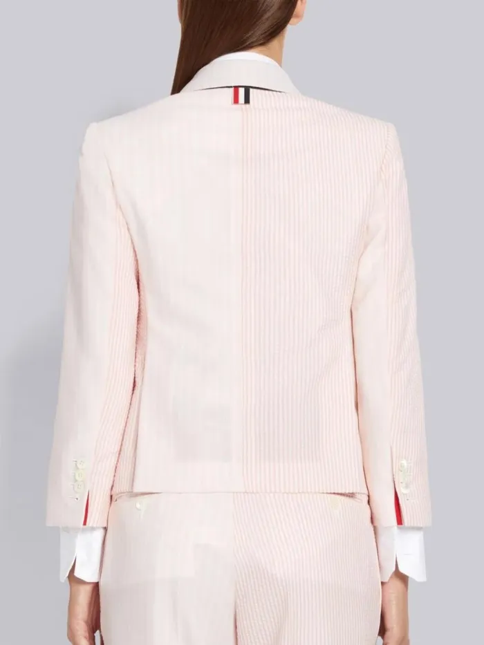 Funmix Hairline Stripe Twist Yarn Suiting Half Lined High Armhole Sport Coat Light Pink Women Thom Browne Jackets
