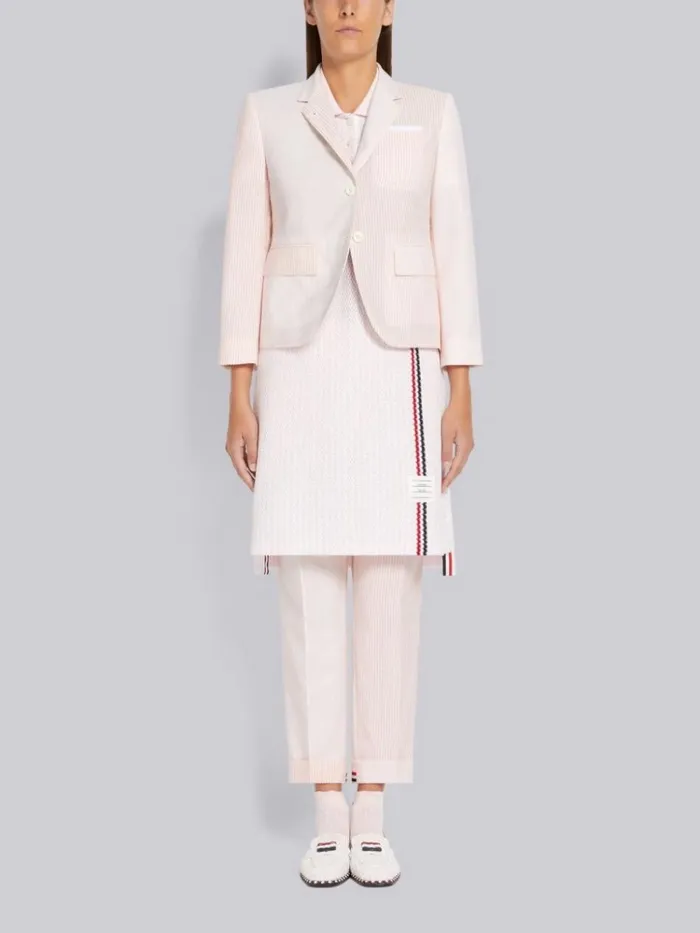 Funmix Hairline Stripe Twist Yarn Suiting Half Lined High Armhole Sport Coat Light Pink Women Thom Browne Jackets