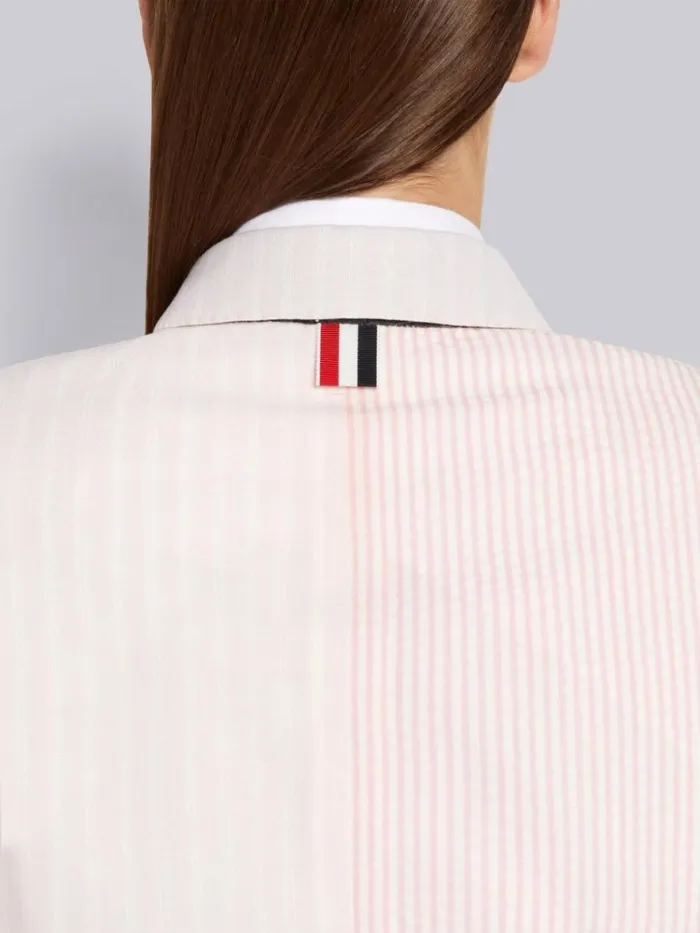 Funmix Hairline Stripe Twist Yarn Suiting Half Lined High Armhole Sport Coat Light Pink Women Thom Browne Jackets