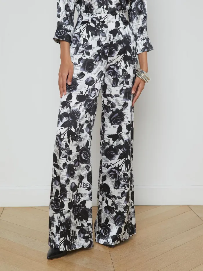 Gavin Silk WideLeg Pant Whiteblack Rose Newspaper Women L039Agence Pants Gavin Silk WideLeg Pant Whiteblack Rose Newspaper Women L039Agence Pants