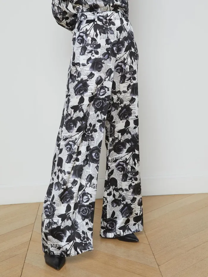 Gavin Silk WideLeg Pant Whiteblack Rose Newspaper Women L039Agence Pants Gavin Silk WideLeg Pant Whiteblack Rose Newspaper Women L039Agence Pants