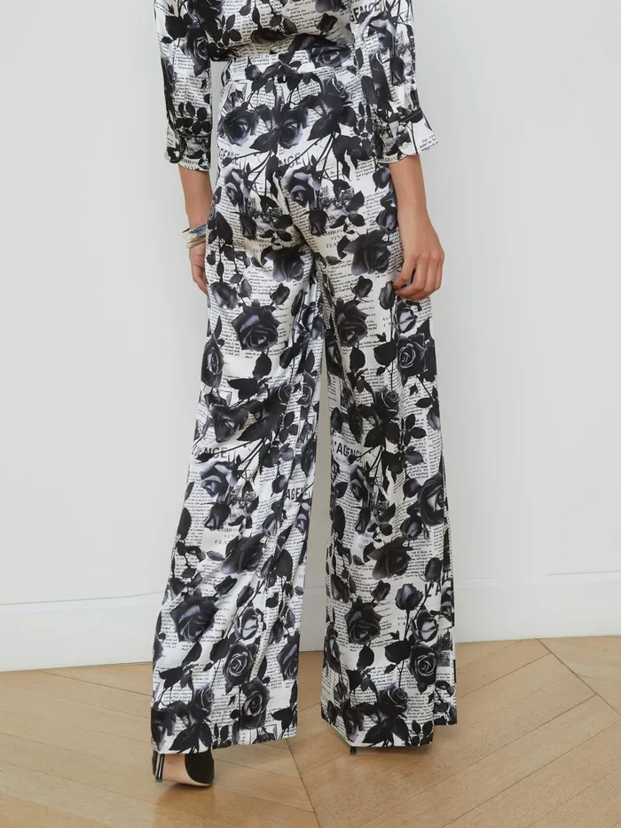 Gavin Silk WideLeg Pant Whiteblack Rose Newspaper Women L039Agence Pants Gavin Silk WideLeg Pant Whiteblack Rose Newspaper Women L039Agence Pants