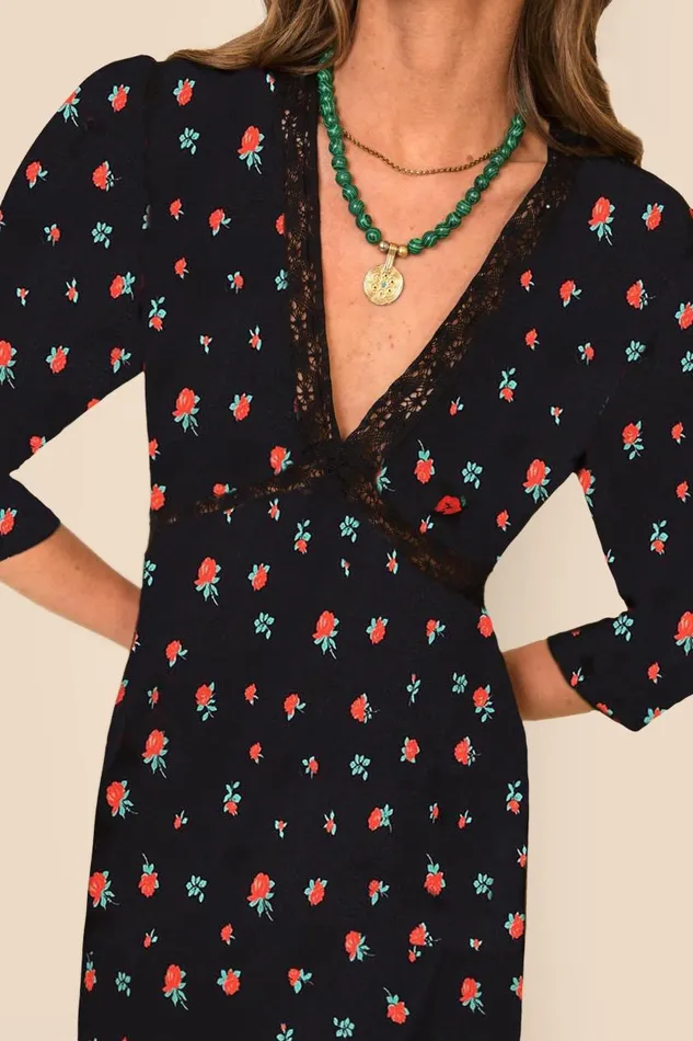 Gemma Vintage Rose Black Women RIXO Dresses Gemma Vintage Rose Black Women RIXO Dresses
