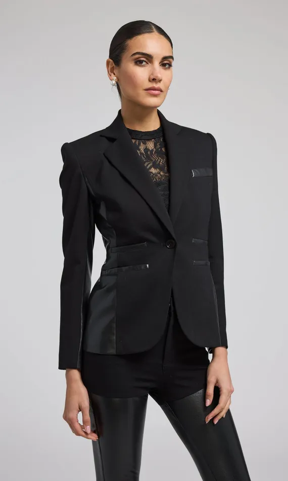 Generation Love Clothing Blazers and Jackets Women Gayle Vegan Leather Combo Blazer Black Generation Love Clothing Blazers and Jackets Women Gayle Vegan Leather Combo Blazer Black