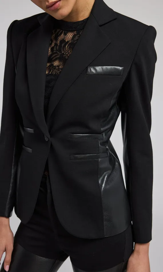 Generation Love Clothing Blazers and Jackets Women Gayle Vegan Leather Combo Blazer Black