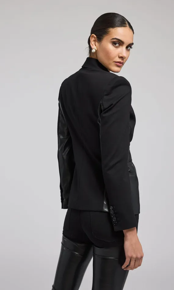 Generation Love Clothing Blazers and Jackets Women Gayle Vegan Leather Combo Blazer Black