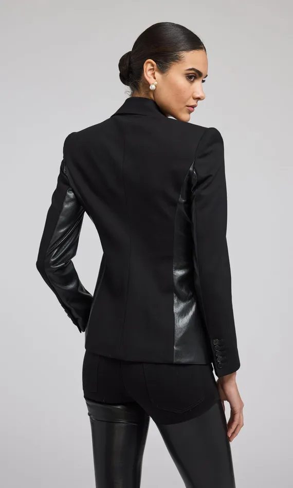 Generation Love Clothing Blazers and Jackets Women Gayle Vegan Leather Combo Blazer Black