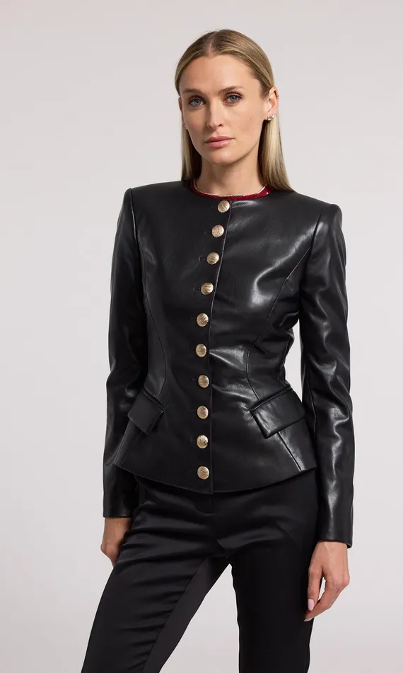 Generation Love Clothing Blazers and Jackets Women Ophelia Vegan Leather Blazer Black