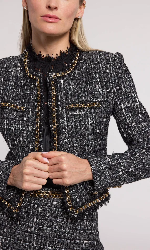 Generation Love Clothing Blazers and Jackets Women Serena Chain Tweed Blazer Grey Multi