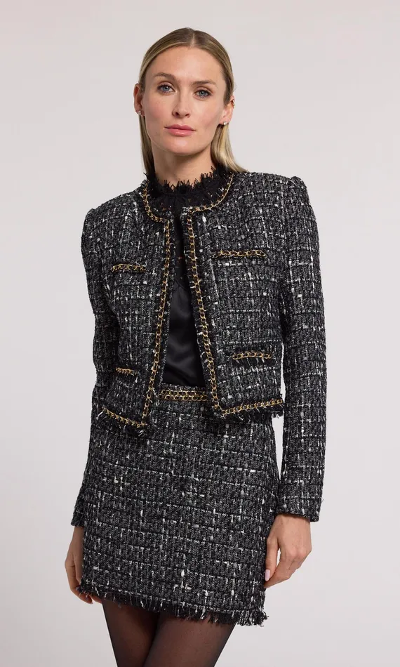 Generation Love Clothing Blazers and Jackets Women Serena Chain Tweed Blazer Grey Multi