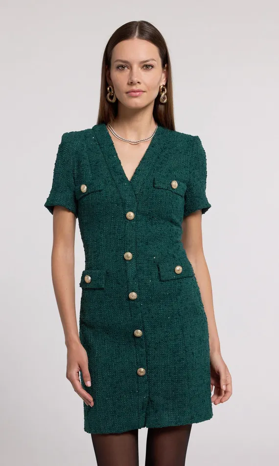 Generation Love Clothing Dresses Women Anne Tweed Dress Forest