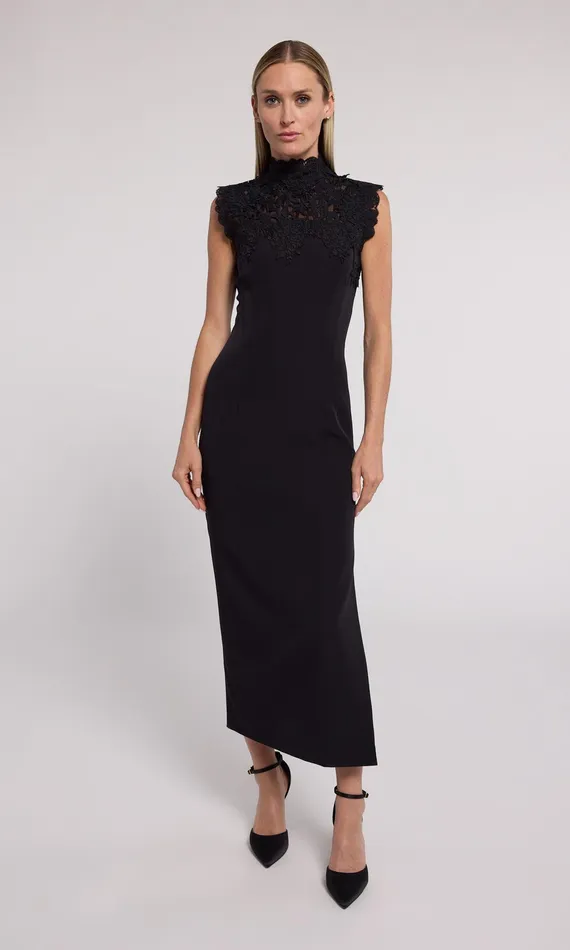 Generation Love Clothing Dresses Women Shonna Lace Combo Crepe Dress Black