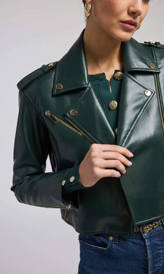 Generation Love Clothing Outerwear Women Cosita Vegan Leather Moto Jacket Forest