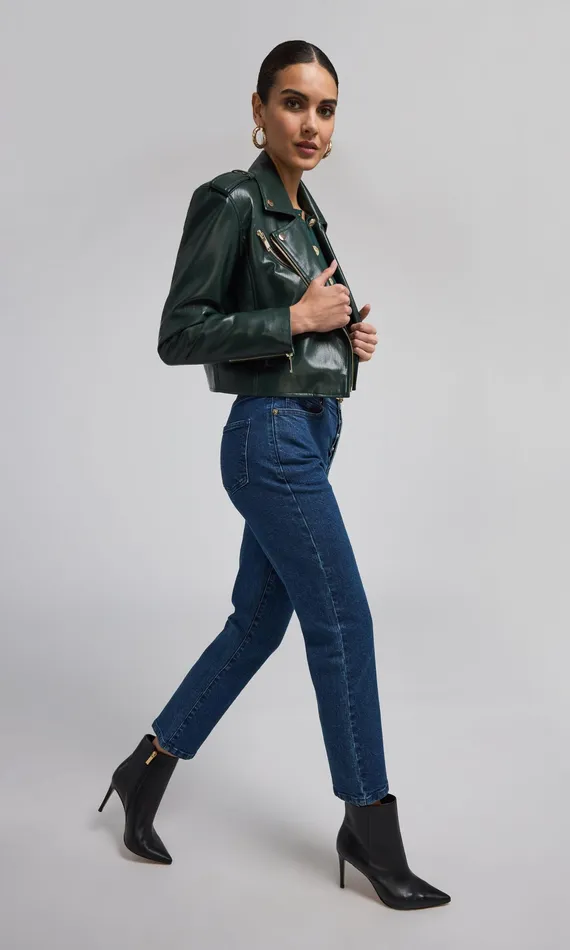 Generation Love Clothing Outerwear Women Cosita Vegan Leather Moto Jacket Forest