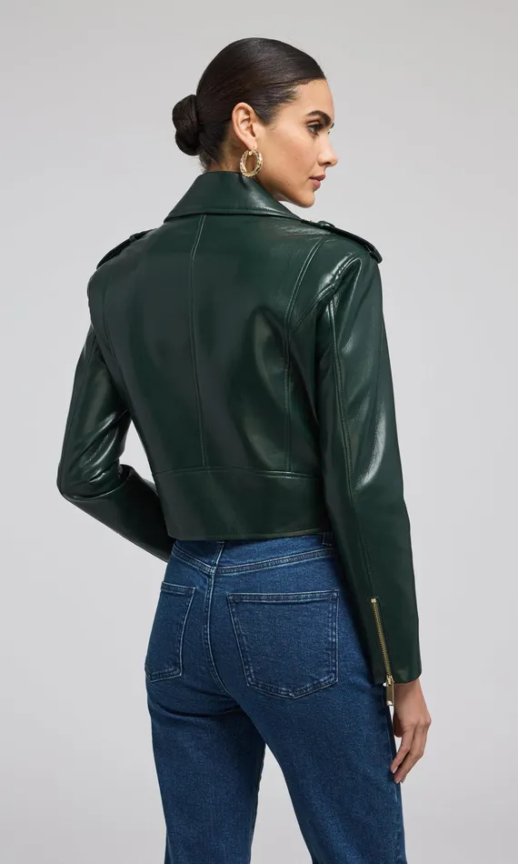 Generation Love Clothing Outerwear Women Cosita Vegan Leather Moto Jacket Forest