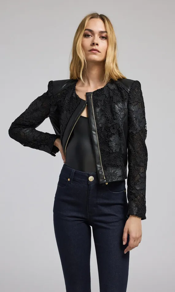Generation Love Clothing Outerwear Women Dalma Vegan Leather Guipure Jacket Black Generation Love Clothing Outerwear Women Dalma Vegan Leather Guipure Jacket Black