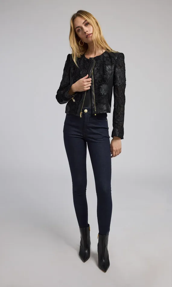 Generation Love Clothing Outerwear Women Dalma Vegan Leather Guipure Jacket Black