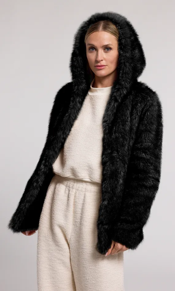 Generation Love Clothing Outerwear Women Della Faux Fur Hood Jacket Black