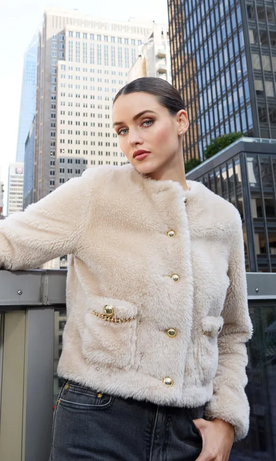 Generation Love Clothing Outerwear Women Jen Faux Lamb Fur Jacket Truffle