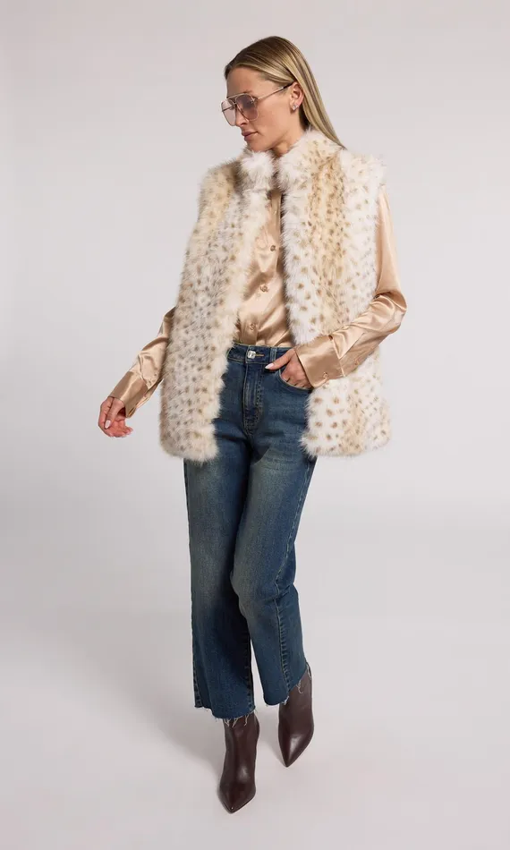 Generation Love Clothing Outerwear Women Mimi Leopard Faux Fur Vest Snow Leopard