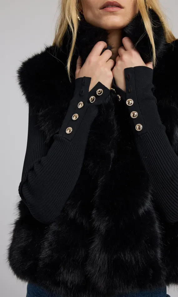 Generation Love Clothing Outerwear Women Rosario Faux Fur Vest Black