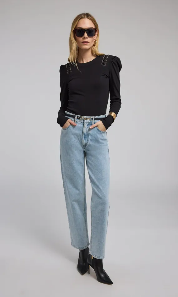 Generation Love Clothing Pants Women Emmett Denim Pants With Vegan Leather Belt Light Blueblack Generation Love Clothing Pants Women Emmett Denim Pants With Vegan Leather Belt Light Blueblack