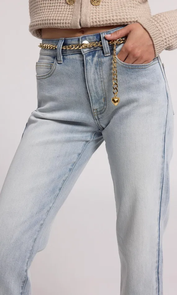 Generation Love Clothing Pants Women Jordy Chain Belted Jeans Ice Blue