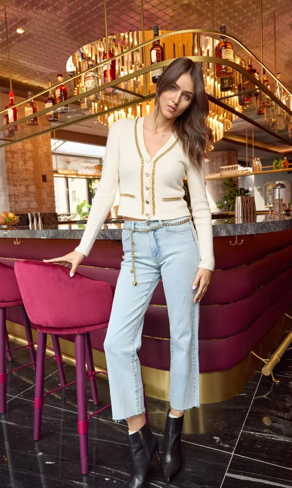 Generation Love Clothing Pants Women Jordy Chain Belted Jeans Ice Blue