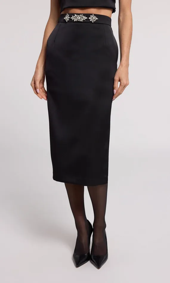 Generation Love Clothing Skirts Women Kori Crystal Embellished Satin Skirt Blackclear