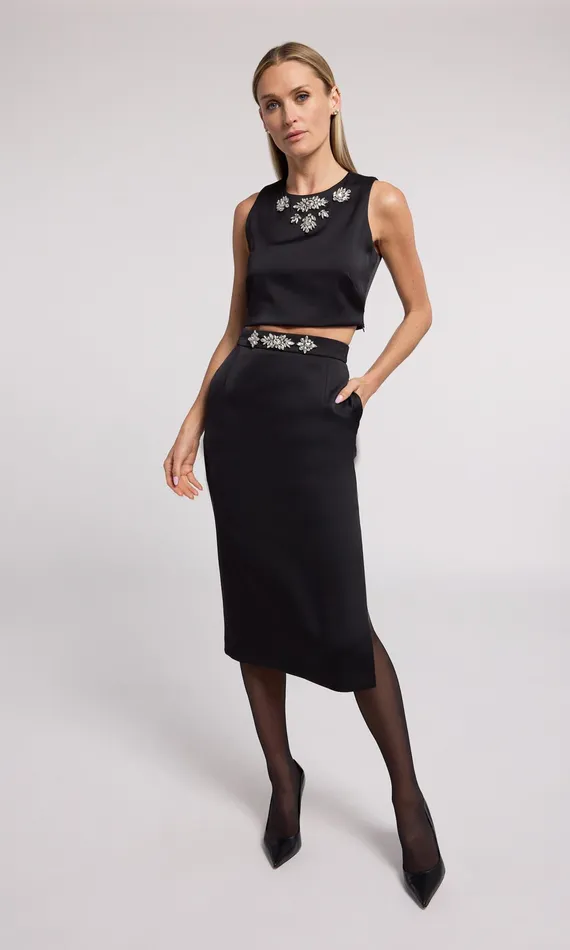 Generation Love Clothing Skirts Women Kori Crystal Embellished Satin Skirt Blackclear