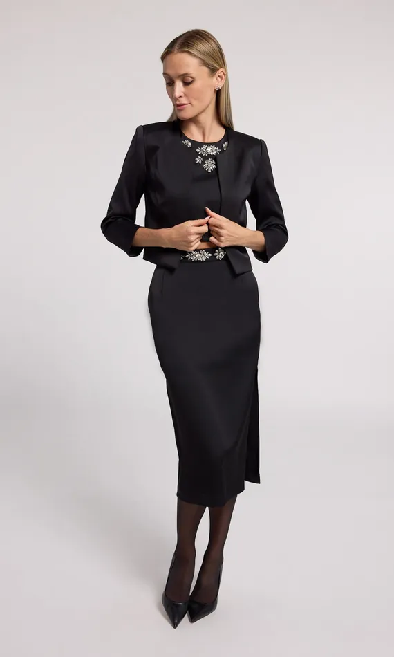 Generation Love Clothing Skirts Women Kori Crystal Embellished Satin Skirt Blackclear
