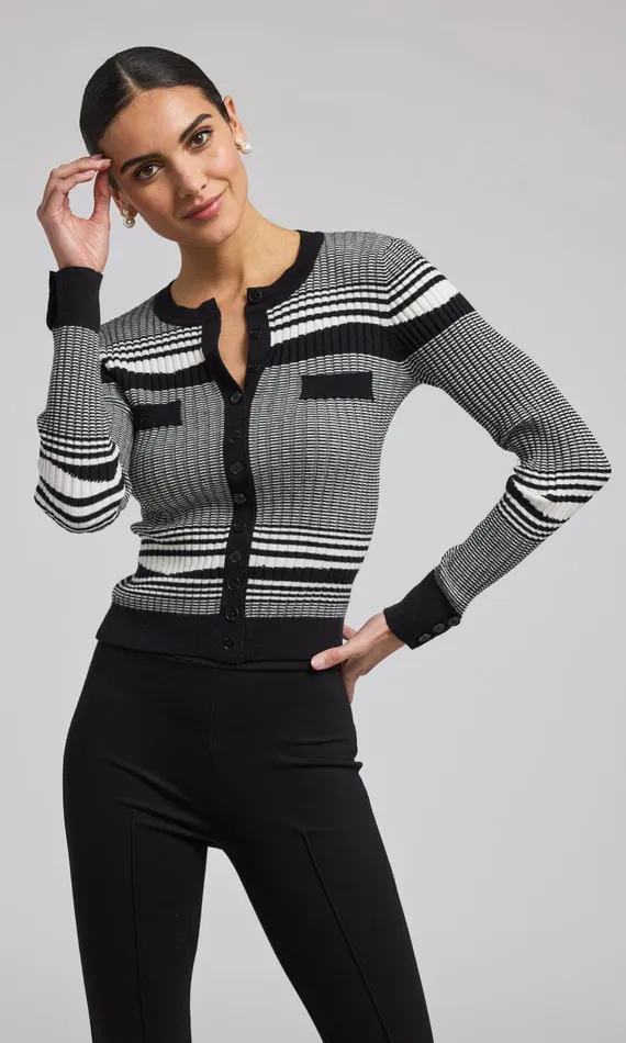 Generation Love Clothing Sweaters and Sweatshirts Women Beatrix Ribbed Cardigan Whiteblack