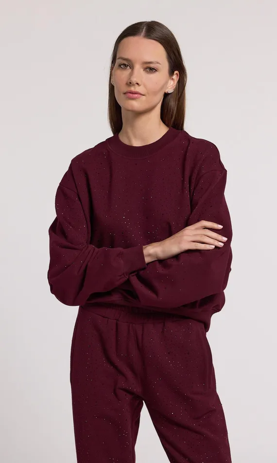 Generation Love Clothing Sweaters and Sweatshirts Women Colby Compact Crystal Sweatshirt Black Cherry