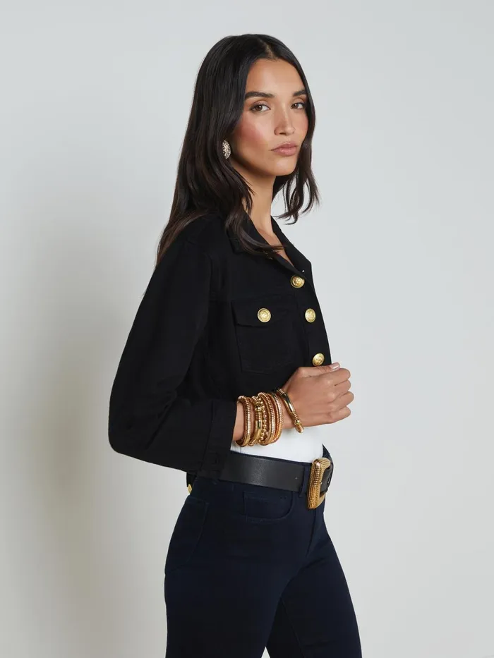 Genevie Cropped Denim Jacket Noir Women L039Agence Blazers and Jackets Genevie Cropped Denim Jacket Noir Women L039Agence Blazers and Jackets