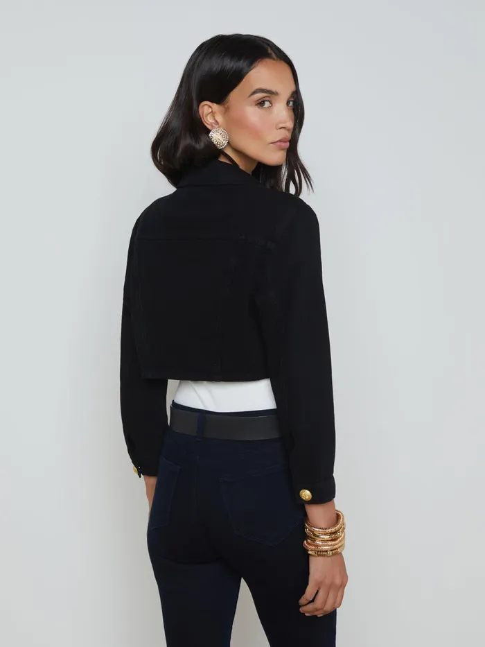 Genevie Cropped Denim Jacket Noir Women L039Agence Blazers and Jackets Genevie Cropped Denim Jacket Noir Women L039Agence Blazers and Jackets