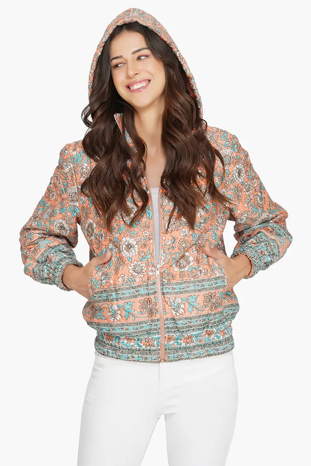 Georgia Peach Floral Bomber Jacket Georgia Peach Floral Bomber Jacket