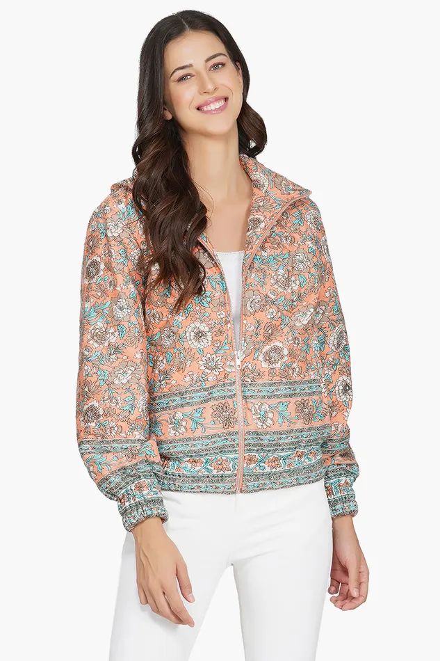 Georgia Peach Floral Bomber Jacket Georgia Peach Floral Bomber Jacket