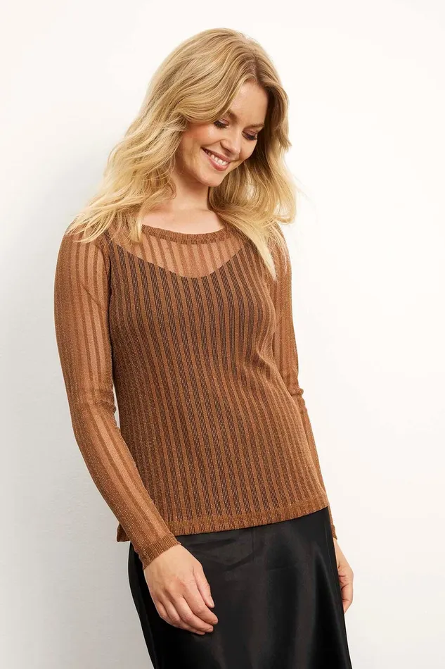 GIANA MESH BLOUSE 15408 810 Cognac 810 Women IN FRONT TOPS TSHIRTS