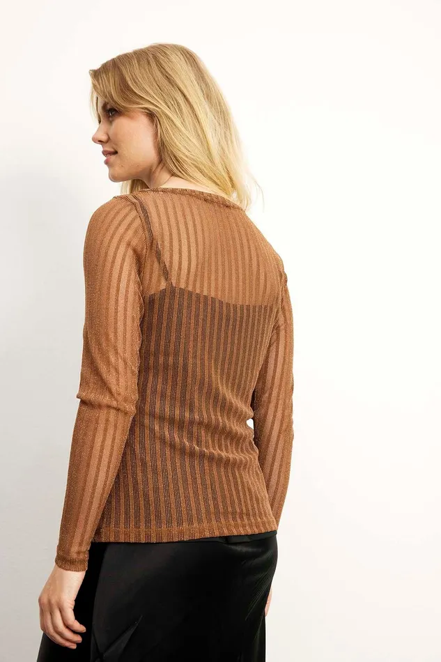 GIANA MESH BLOUSE 15408 810 Cognac 810 Women IN FRONT TOPS TSHIRTS