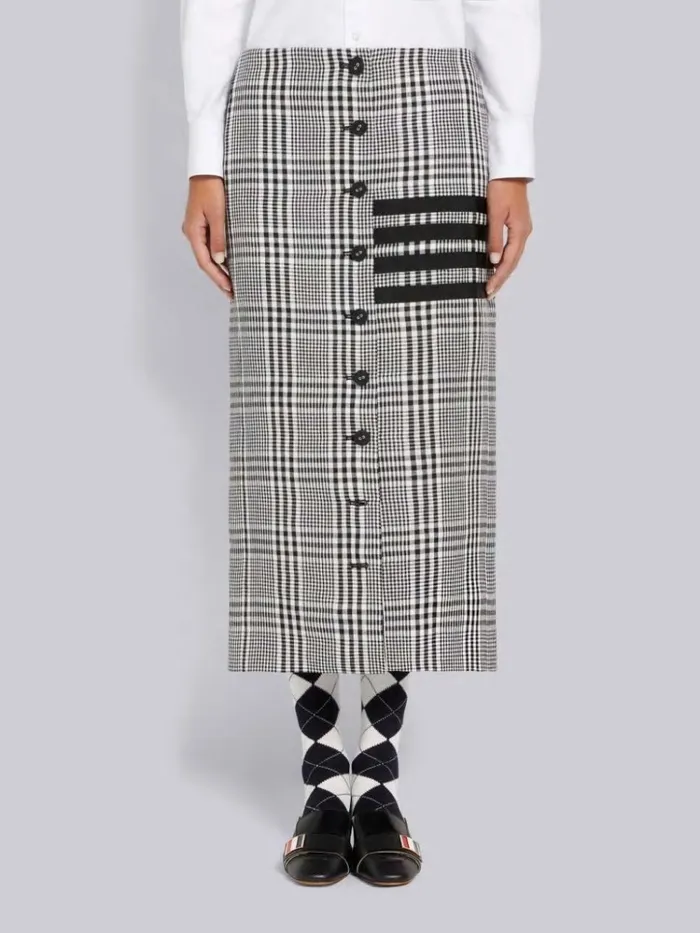 Gingham Crispy Linen 4bar Low Rise Button Front Ankle Length Cardigan Skirt Black And White Women Thom Browne Skirts Gingham Crispy Linen 4bar Low Rise Button Front Ankle Length Cardigan Skirt Black And White Women Thom Browne Skirts