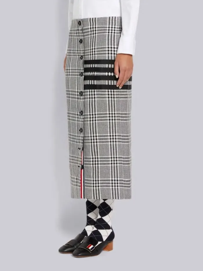 Gingham Crispy Linen 4bar Low Rise Button Front Ankle Length Cardigan Skirt Black And White Women Thom Browne Skirts