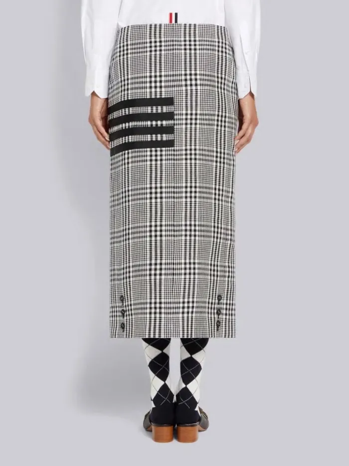 Gingham Crispy Linen 4bar Low Rise Button Front Ankle Length Cardigan Skirt Black And White Women Thom Browne Skirts