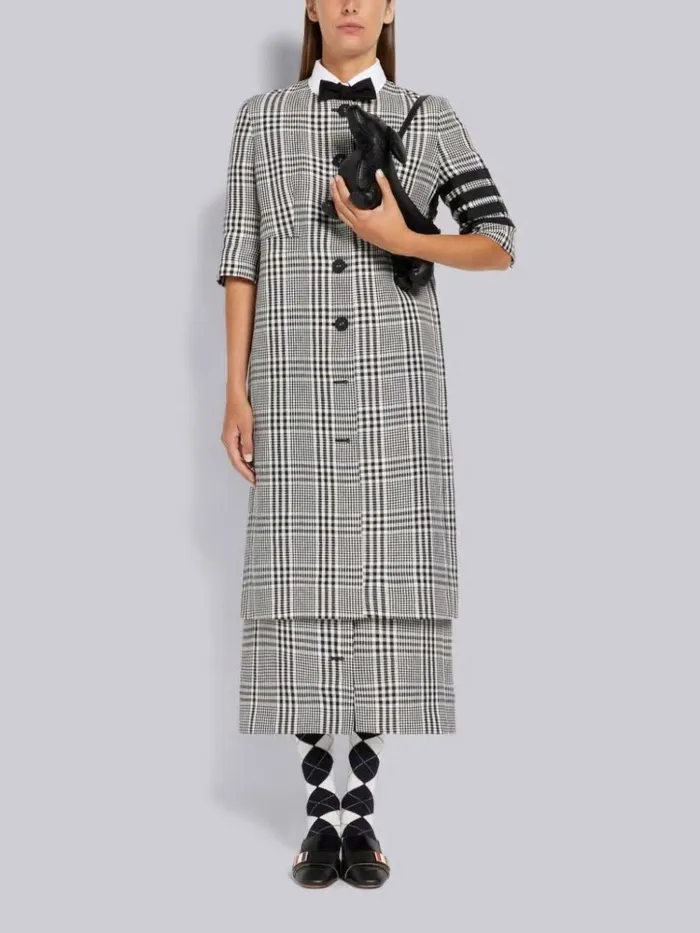 Gingham Crispy Linen 4bar Low Rise Button Front Ankle Length Cardigan Skirt Black And White Women Thom Browne Skirts