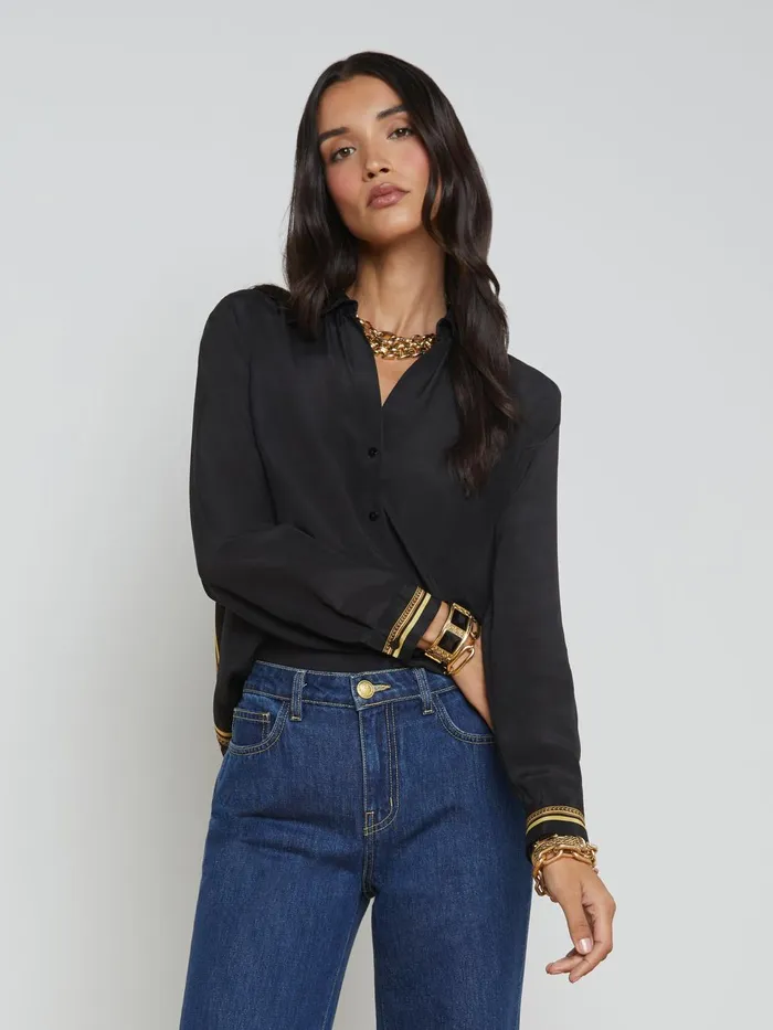 Gio Silk Blouse Blackgold Barocco Swirl Scarf Women L039Agence Blouses and Tops Gio Silk Blouse Blackgold Barocco Swirl Scarf Women L039Agence Blouses and Tops