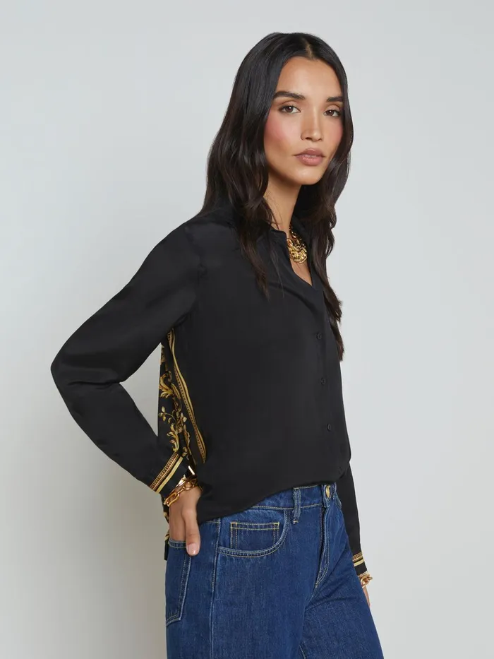 Gio Silk Blouse Blackgold Barocco Swirl Scarf Women L039Agence Blouses and Tops Gio Silk Blouse Blackgold Barocco Swirl Scarf Women L039Agence Blouses and Tops