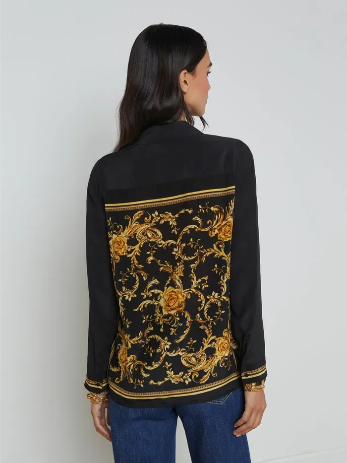 Gio Silk Blouse Blackgold Barocco Swirl Scarf Women L039Agence Blouses and Tops Gio Silk Blouse Blackgold Barocco Swirl Scarf Women L039Agence Blouses and Tops