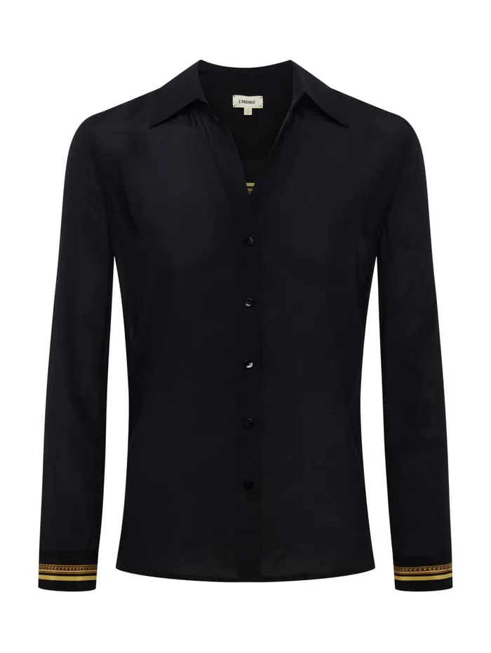 Gio Silk Blouse Blackgold Barocco Swirl Scarf Women L039Agence Blouses and Tops Gio Silk Blouse Blackgold Barocco Swirl Scarf Women L039Agence Blouses and Tops