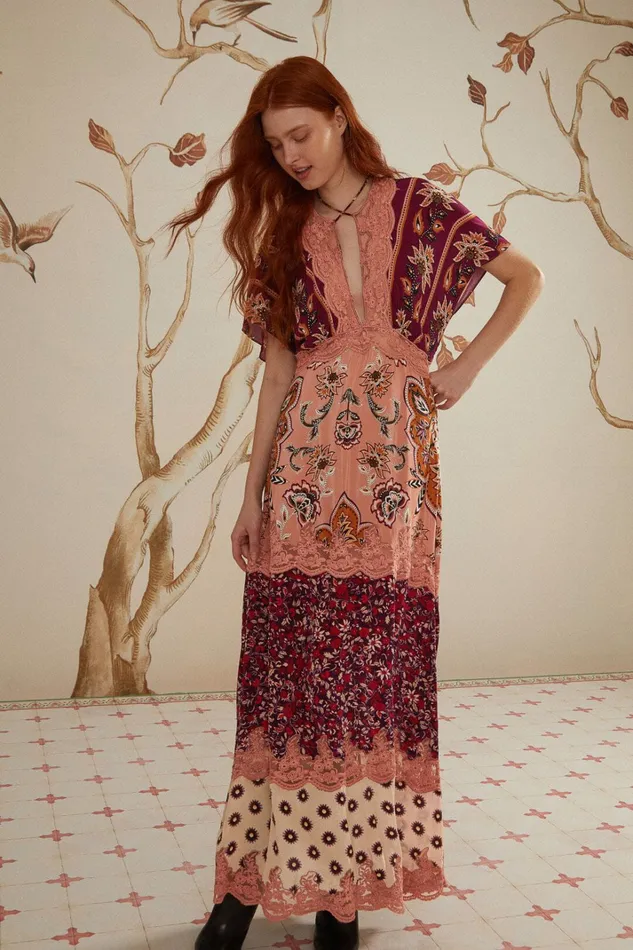 Glam Tapestry Burgundy Laces Short Sleeve Maxi Dress Women FARM Rio Maxi Dresses Glam Tapestry Burgundy Laces Short Sleeve Maxi Dress Women FARM Rio Maxi Dresses