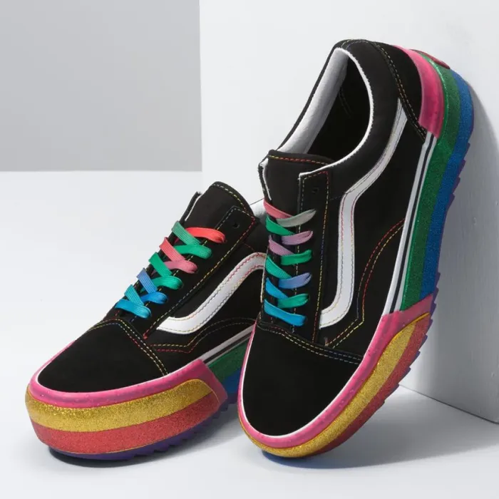 Glitter Old Skool Stacked BlackRainbow Classics Shoes Vans Women